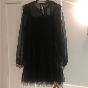 Long sleeved mesh overlay dress